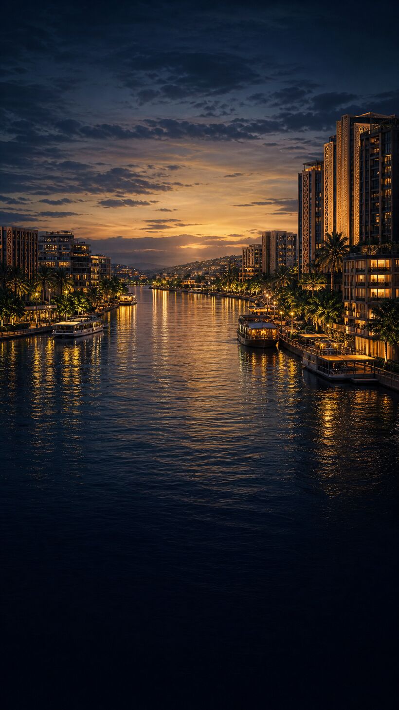 Ribera del río Atrato inspirada en Quibdó al atardecer